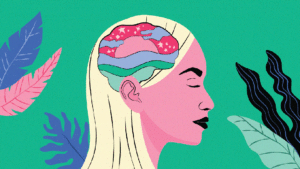 pastel picture of woman's face and brain